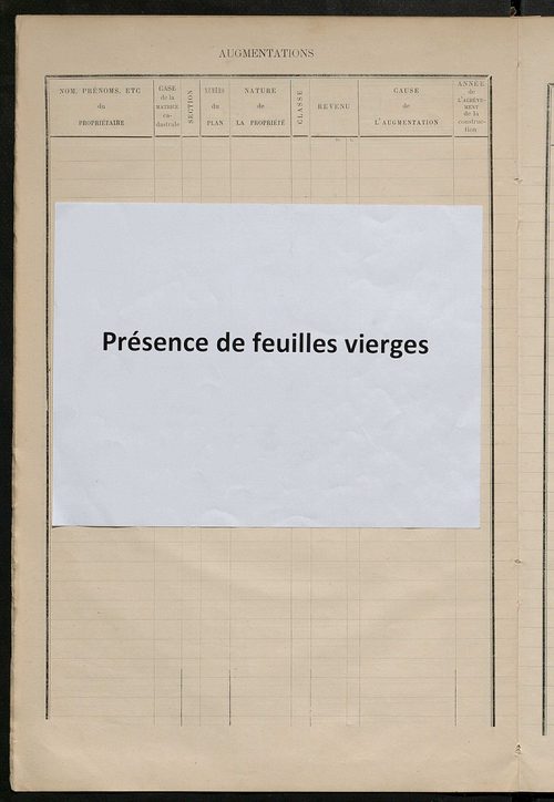 Matrice des propriétés bâties ; augmentations et diminutions, 1883-1891 ; séparation des revenus cadastraux afférents, pour l'année 1882, aux propriétés bâties et non bâties (état-balance) ; table alphabétique des propriétaires.