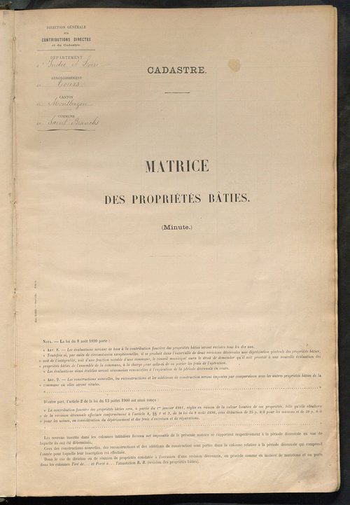 Matrice des propriétés bâties ; récapitulation ; table alphabétique des propriétaires.