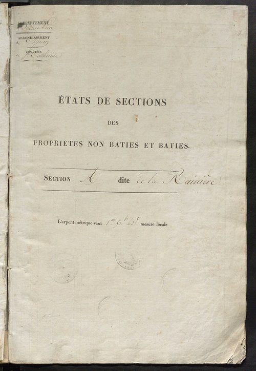 Etats de sections des propriétés non bâties et bâties.