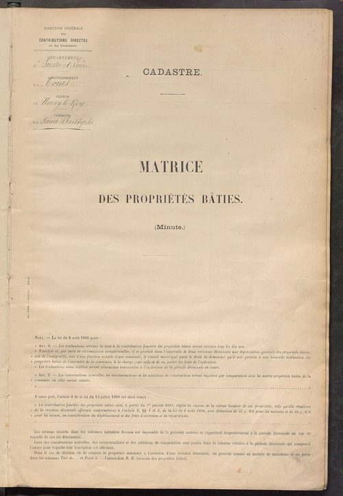 Matrice des propriétés bâties ; récapitulation ; table alphabétique des propriétaires.