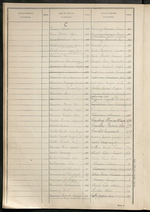 Tableau présentant les augmentations et les diminutions survenues dans la matière imposable ; récapitulation ; table alphabétique des propriétaires ; matrice des propriétés non bâties, fol. 1 à 500.