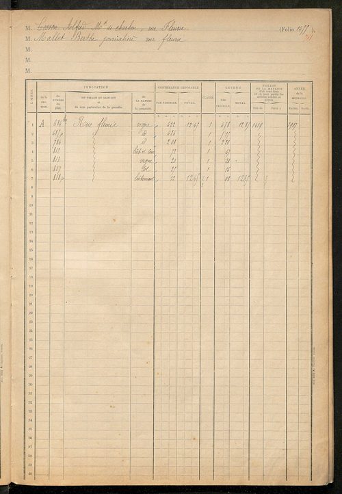 Matrice des propriétés foncières, fol. 1451 à 1646 ; table alphabétique des propriétaires.