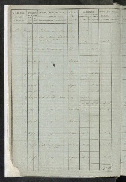 Etats de sections ; relevé des numéros de même nature de culture ; classement parcellaire et évaluation des revenus imposables des propriétés bâties, avec le nombre des portes et fenêtres.
