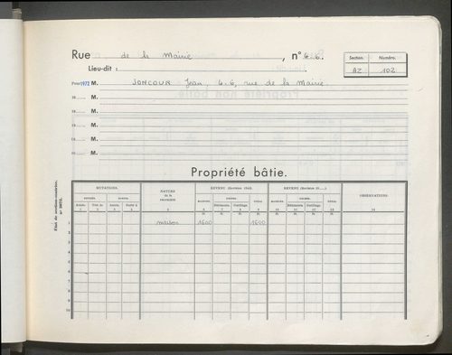Section AZ (n° 101 à 304).