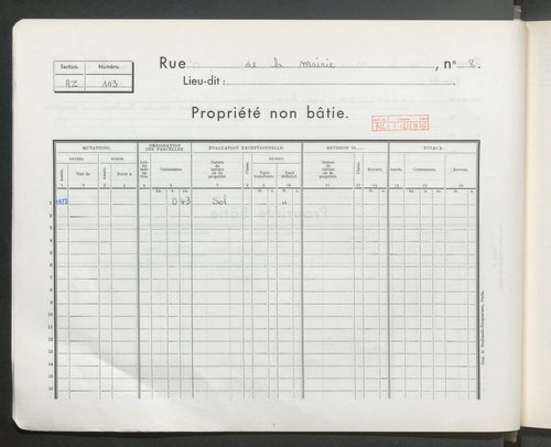 Section AZ (n° 101 à 304).
