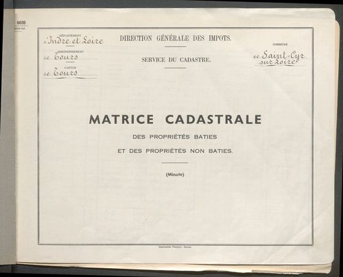 Matrice grise pour la partie dite "rurale" : table des comptes de la matrice ; comptes actifs personnes morales et A-Z ; comptes supprimés.
