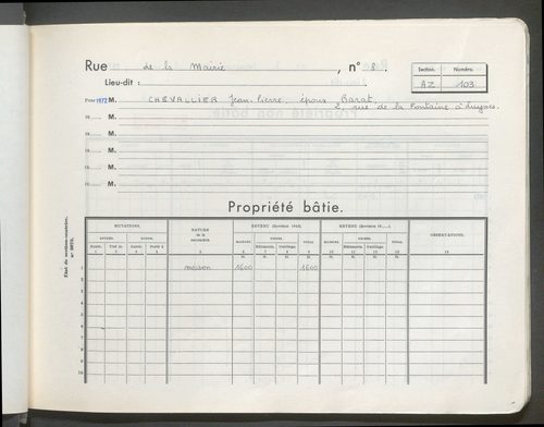 Section AZ (n° 101 à 304).