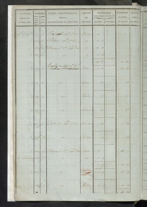 Etats de sections ; relevé des numéros de même nature de culture ; classement parcellaire et évaluation des revenus imposables des propriétés bâties, avec le nombre des portes et fenêtres.