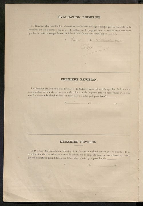 Matrice des propriétés non bâties : tableau présentant les augmentations et les diminutions survenues dans la matière imposable ; récapitulation ; table alphabétique des propriétaires.