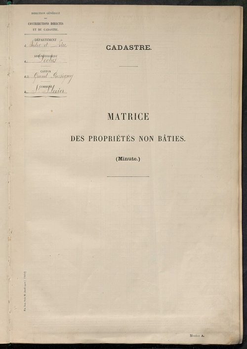 Tableau présentant les augmentations et les diminutions survenues dans la matière imposable ; récapitulation ; table alphabétique des propriétaires ; matrice des propriétés non bâties, fol. 1 à 500.