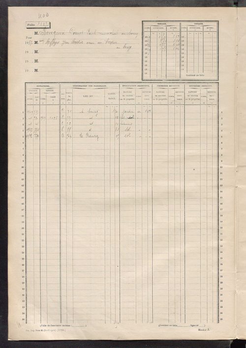 Matrice des propriétés non bâties, fol. 1001 à 1112.