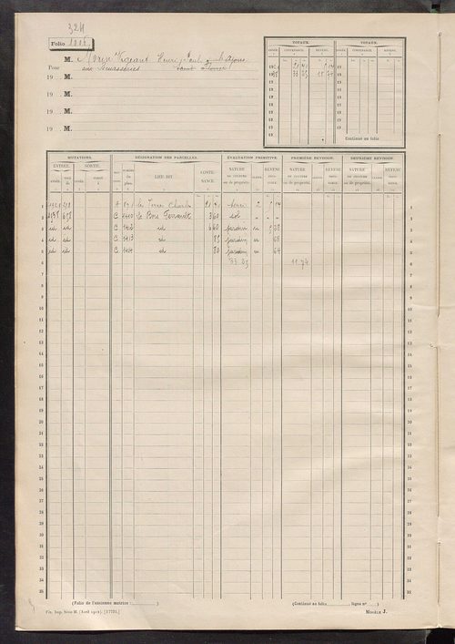 Matrice des propriétés non bâties, fol. 1001 à 1112.