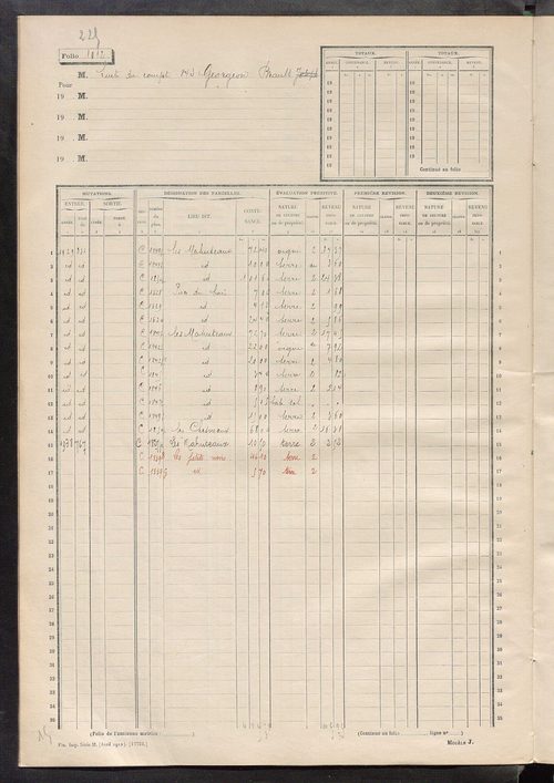 Matrice des propriétés non bâties, fol. 1001 à 1112.