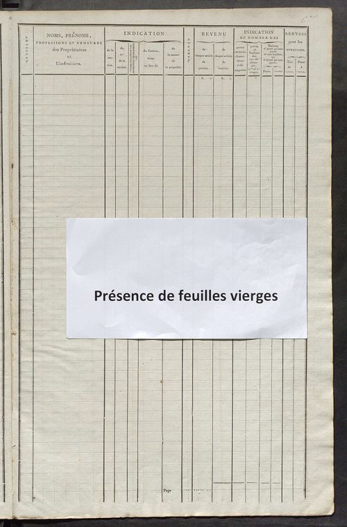 Commune de Saint-Flovier, matrice de rôle pour la contribution foncière et celle des portes et fenêtres.