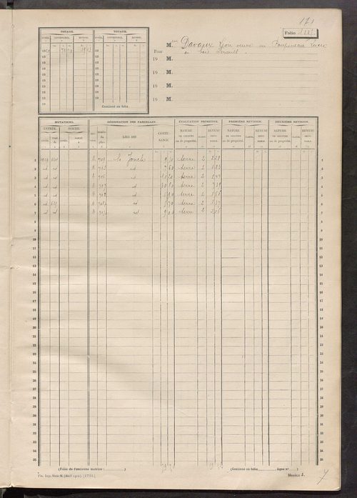 Matrice des propriétés non bâties, fol. 1001 à 1112.
