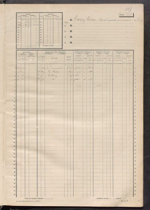 Matrice des propriétés non bâties, fol. 1001 à 1112.