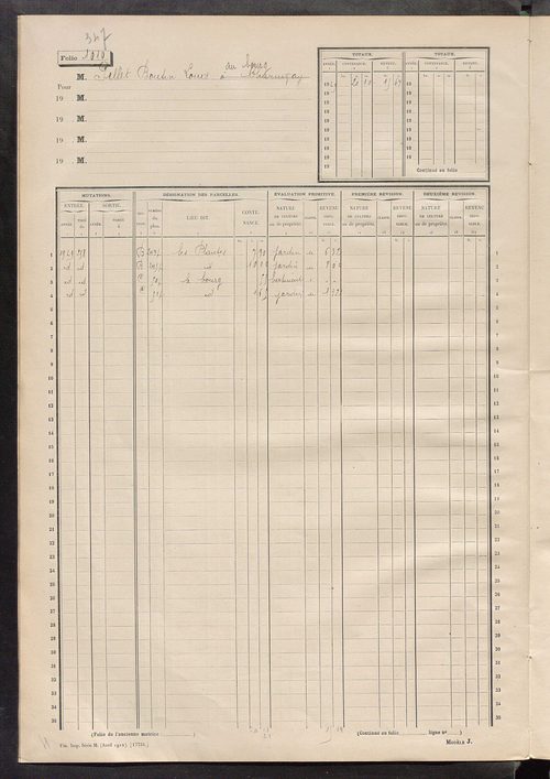 Matrice des propriétés non bâties, fol. 1001 à 1112.