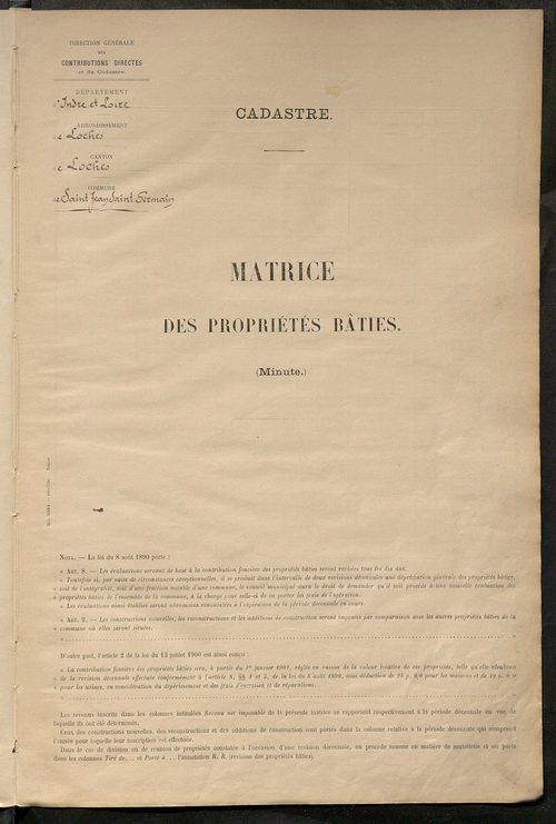 Matrice des propriétés bâties ; récapitulation ; table alphabétique des propriétaires.