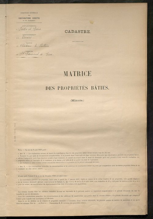 Matrice des propriétés bâties ; récapitulation ; table alphabétique des propriétaires.