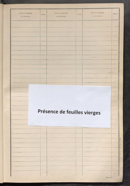 Tableau présentant les augmentations et les diminutions survenues dans la matière imposable ; récapitulation ; table alphabétique des propriétaires ; matrice des propriétés non bâties, fol. 1 à 492.