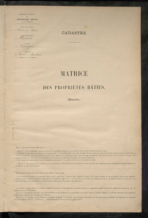 Matrice des propriétés bâties ; récapitulation ; table alphabétique des propriétaires.
