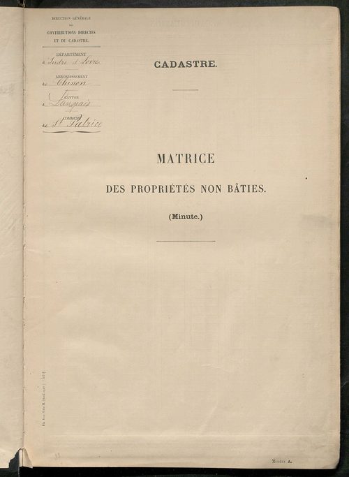 Tableau présentant les augmentations et les diminutions survenues dans la matière imposable ; récapitulation ; table alphabétique des propriétaires ; matrice des propriétés non bâties, fol. 1 à 500.