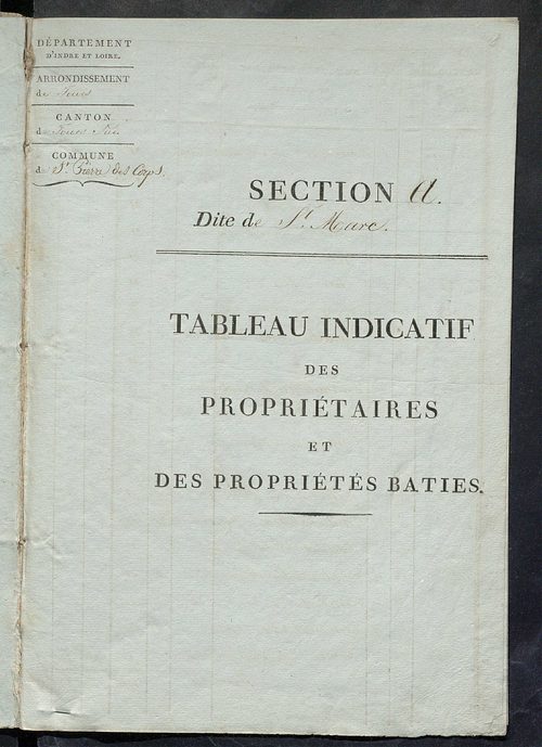 Tableau indicatif des propriétaires et des propriétés bâties.
