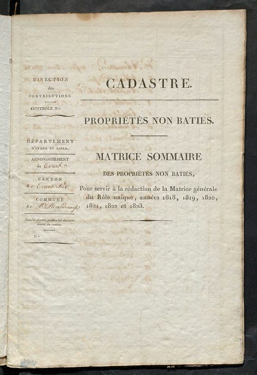 Matrice sommaire des propriétés non bâties, pour servir à la rédaction de la matrice générale du rôle unique.