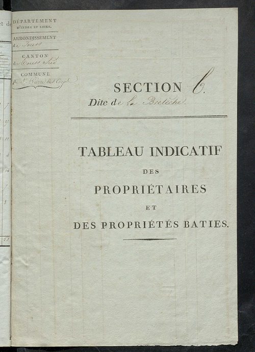 Tableau indicatif des propriétaires et des propriétés bâties.