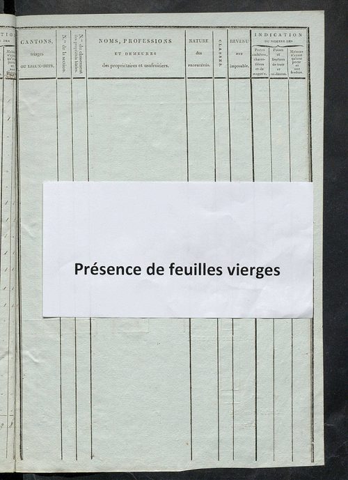 Tableau indicatif des propriétaires et des propriétés bâties.