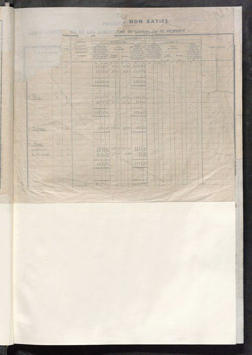 Matrice des propriétés non bâties : tableau présentant les augmentations et les diminutions survenues dans la matière imposable ; récapitulation ; table alphabétique des propriétaires.
