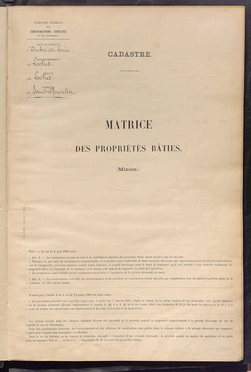 Matrice des propriétés bâties ; récapitulation ; table alphabétique des propriétaires.
