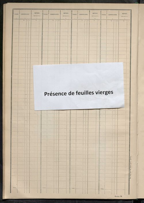 Matrice des propriétés non bâties ; tableau présentant les augmentations et les diminutions survenues dans la matière imposable ; récapitulation ; table alphabétique des propriétaires.