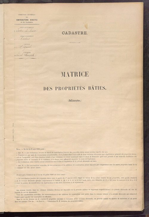 Matrice des propriétés bâties ; récapitulation ; table alphabétique des propriétaires.