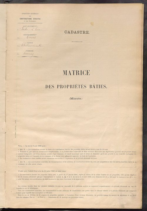 Matrice des propriétés bâties ; récapitulation ; table alphabétique des propriétaires.