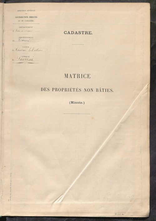 Tableau présentant les augmentations et les diminutions survenues dans la matière imposable ; récapitulation ; table alphabétique des propriétaires ; matrice des propriétés non bâties, fol. 1 à 500.
