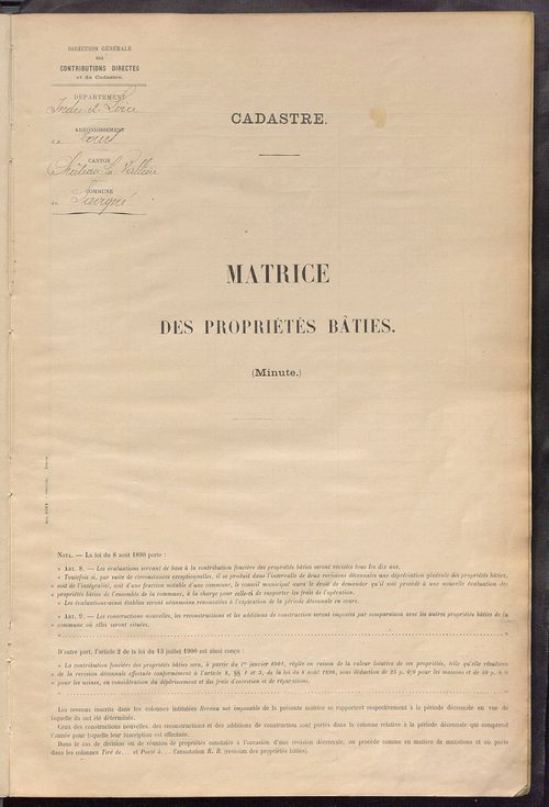 Matrice des propriétés bâties ; récapitulation ; table alphabétique des propriétaires.