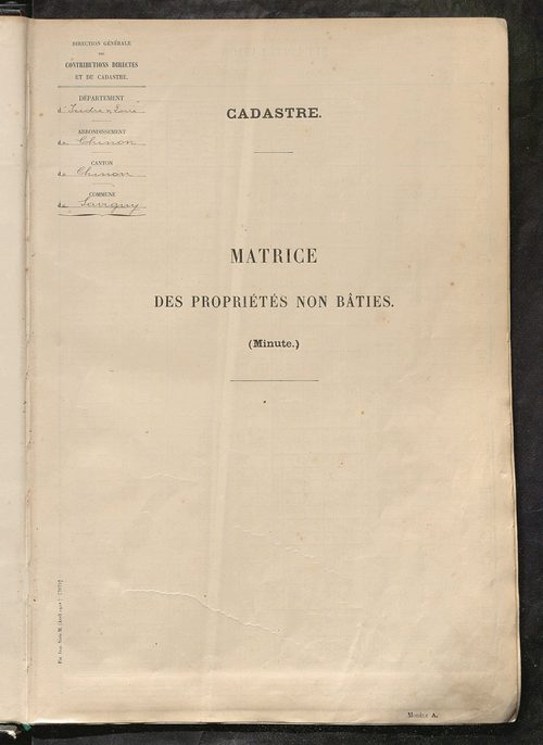 Tableau présentant les augmentations et les diminutions survenues dans la matière imposable ; récapitulation ; table alphabétique des propriétaires ; matrice des propriétés non bâties, fol. 1 à 488.