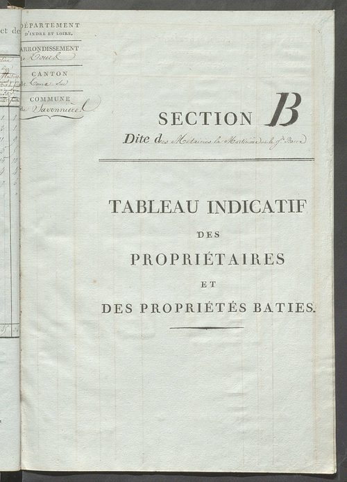 Tableau indicatif des propriétaires et des propriétés bâties.