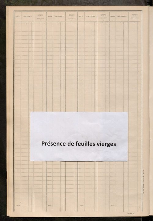 Tableau présentant les augmentations et les diminutions survenues dans la matière imposable ; récapitulation ; table alphabétique des propriétaires ; matrice des propriétés non bâties, fol. 1 à 498.