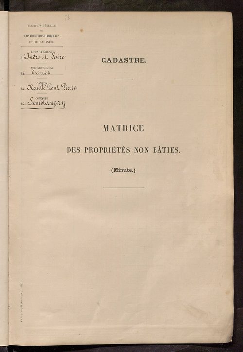 Tableau présentant les augmentations et les diminutions survenues dans la matière imposable ; récapitulation ; table alphabétique des propriétaires ; matrice des propriétés non bâties, fol. 1 à 498.