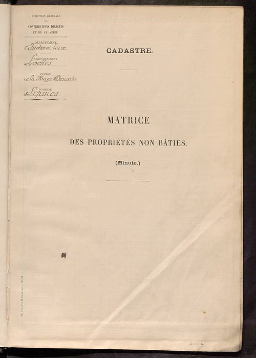Tableau présentant les augmentations et les diminutions survenues dans la matière imposable ; récapitulation ; table alphabétique des propriétaires ; matrice des propriétés non bâties, fol. 1 à 490.