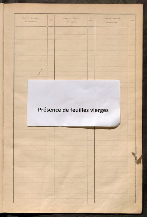 Matrice des propriétés bâties ; récapitulation ; table alphabétique des propriétaires.