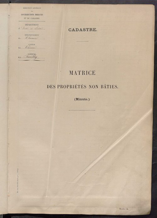 Tableau présentant les augmentations et les diminutions survenues dans la matière imposable ; récapitulation ; table alphabétique des propriétaires ; matrice des propriétés non bâties, fol. 1 à 500.