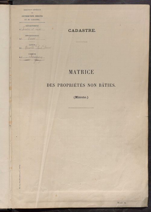 Tableau présentant les augmentations et les diminutions survenues dans la matière imposable ; récapitulation ; table alphabétique des propriétaires ; matrice des propriétés non bâties, fol. 1 à 500.