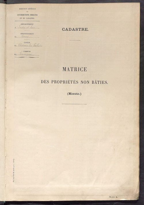 Tableau présentant les augmentations et les diminutions survenues dans la matière imposable ; récapitulation ; table alphabétique des propriétaires ; matrice des propriétés non bâties, fol. 1 à 492.
