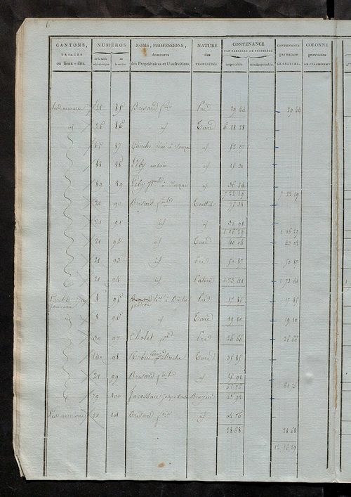Etats de sections ; relevé des numéros de même nature de culture ; classement parcellaire et évaluation des revenus imposables des propriétés bâties, avec le nombre des portes et fenêtres.