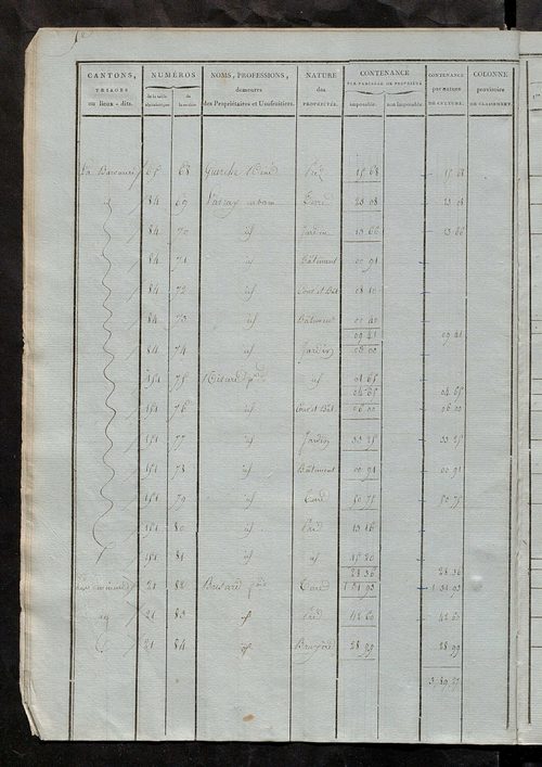 Etats de sections ; relevé des numéros de même nature de culture ; classement parcellaire et évaluation des revenus imposables des propriétés bâties, avec le nombre des portes et fenêtres.
