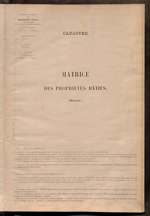 Matrice des propriétés bâties ; récapitulation ; table alphabétique des propriétaires.