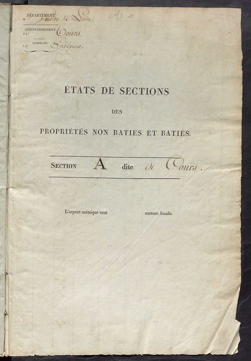Etats de sections des propriétés non bâties et bâties ; relevé des numéros de propriétés non bâties de même nature ; relevé des propriétés bâties ; récapitulation de la contenance et du revenu imposables des propriétés.